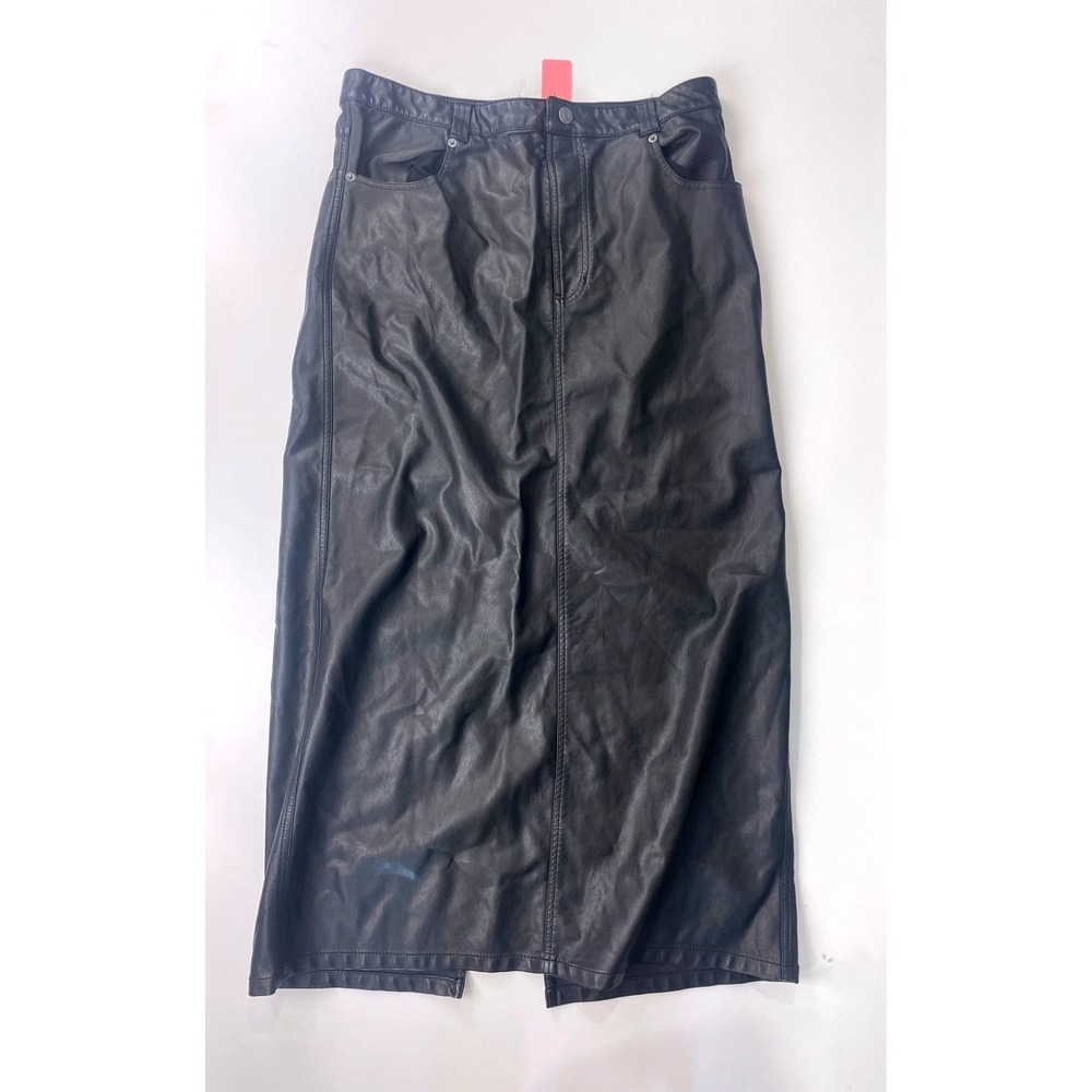 Free People City Slicker Black Vegan Leather Maxi Skirt Womens Leather sz 12 EUC - Picture 2 of 8